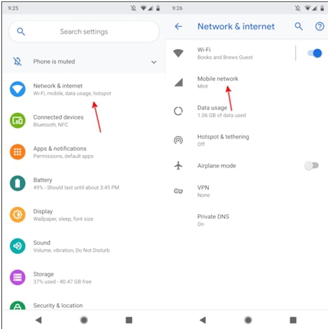 Network and Internet settings